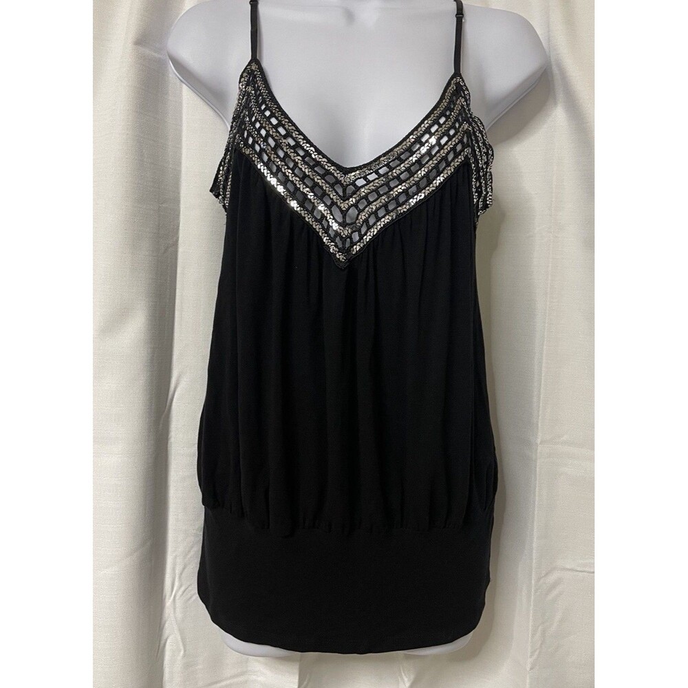 Vintage Y2k 90s Kaity Sz 1X Black Rayon Fairy Tank Top Boho